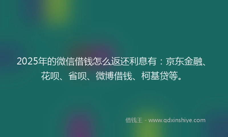 2025年的微信借钱怎么返还利息有：京东金融、花呗、省呗、微博借钱、柯基贷等。