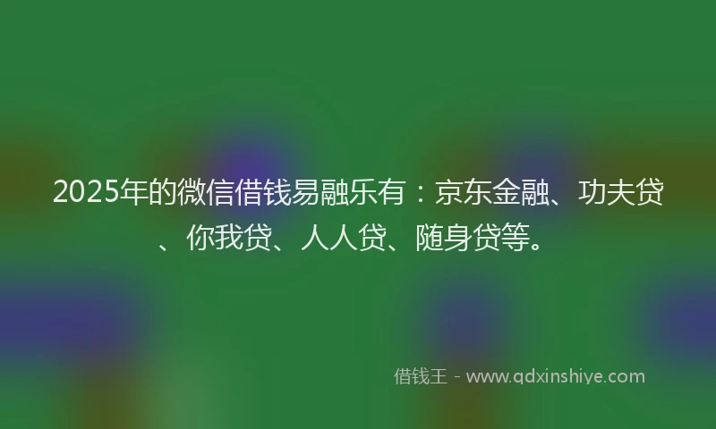 2025年的微信借钱易融乐有：京东金融、功夫贷、你我贷、人人贷、随身贷等。