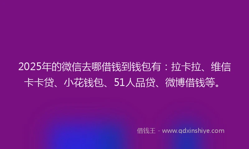 2025年的微信去哪借钱到钱包有：拉卡拉、维信卡卡贷、小花钱包、51人品贷、微博借钱等。