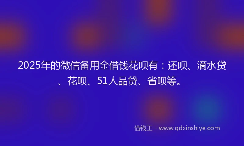 2025年的微信备用金借钱花呗有：还呗、滴水贷、花呗、51人品贷、省呗等。