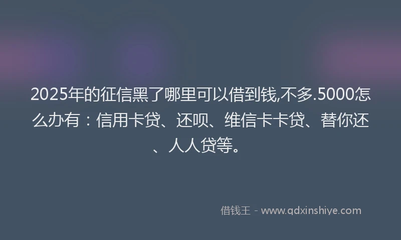 2025年的征信黑了哪里可以借到钱,不多.5000怎么办有：信用卡贷、还呗、维信卡卡贷、替你还、人人贷等。