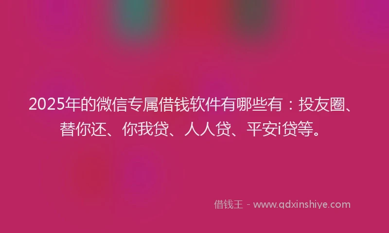 2025年的微信专属借钱软件有哪些有：投友圈、替你还、你我贷、人人贷、平安i贷等。
