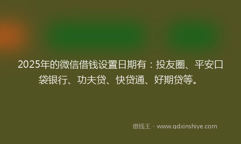 2025年的微信借钱设置日期有：投友圈、平安口袋银行、功夫贷、快贷通、好期贷等。