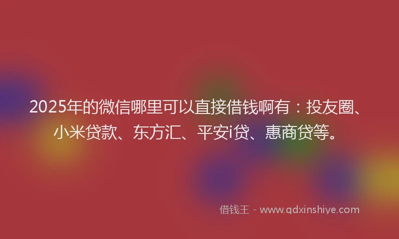2025年的微信哪里可以直接借钱啊有：投友圈、小米贷款、东方汇、平安i贷、惠商贷等。