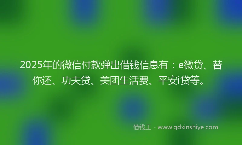 2025年的微信付款弹出借钱信息有：e微贷、替你还、功夫贷、美团生活费、平安i贷等。