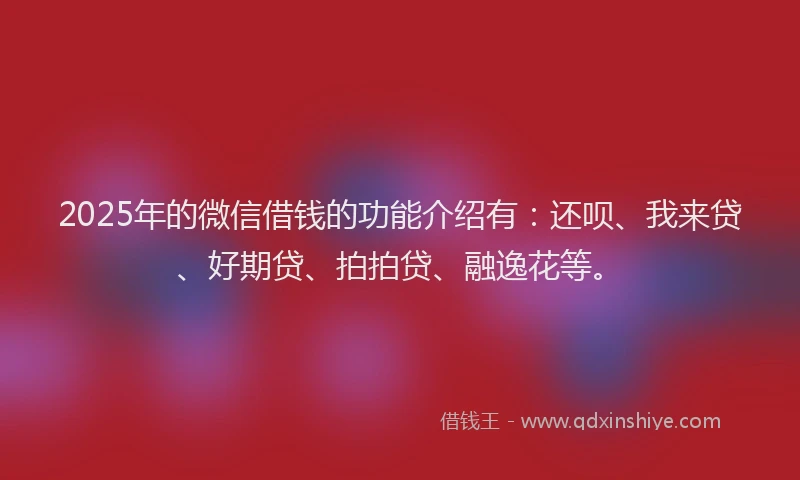 2025年的微信借钱的功能介绍有：还呗、我来贷、好期贷、拍拍贷、融逸花等。