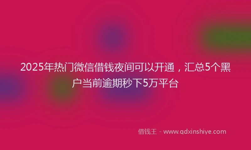 2025年热门微信借钱夜间可以开通，汇总5个黑户当前逾期秒下5万平台