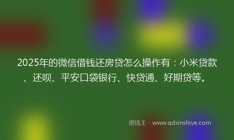 2025年的微信借钱还房贷怎么操作有：小米贷款、还呗、平安口袋银行、快贷通、好期贷等。