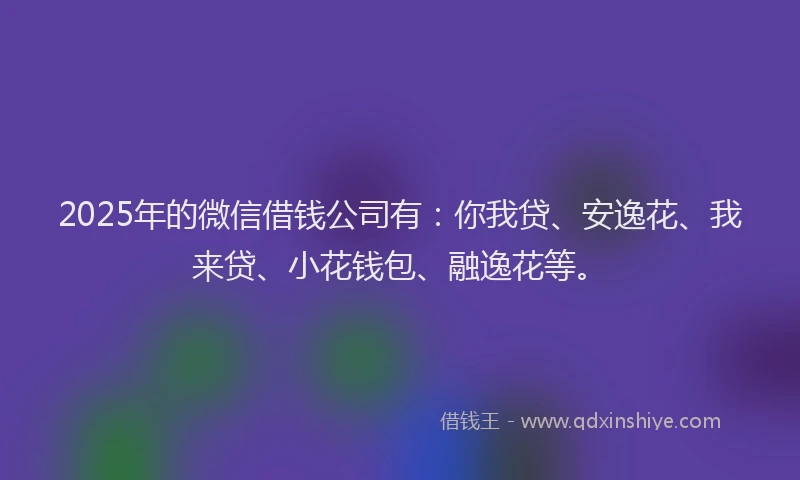 2025年的微信借钱公司有：你我贷、安逸花、我来贷、小花钱包、融逸花等。