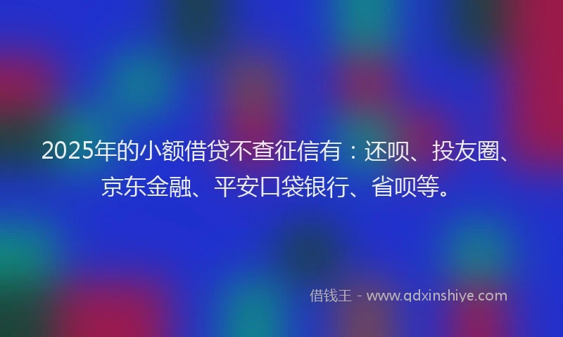 2025年的小额借贷不查征信有：还呗、投友圈、京东金融、平安口袋银行、省呗等。