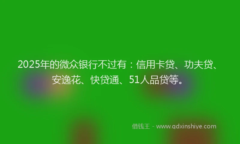 2025年的微众银行不过有：信用卡贷、功夫贷、安逸花、快贷通、51人品贷等。