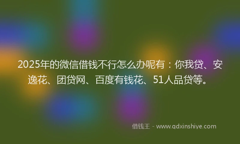 2025年的微信借钱不行怎么办呢有：你我贷、安逸花、团贷网、百度有钱花、51人品贷等。