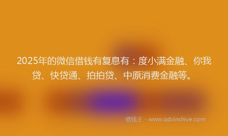 2025年的微信借钱有复息有：度小满金融、你我贷、快贷通、拍拍贷、中原消费金融等。