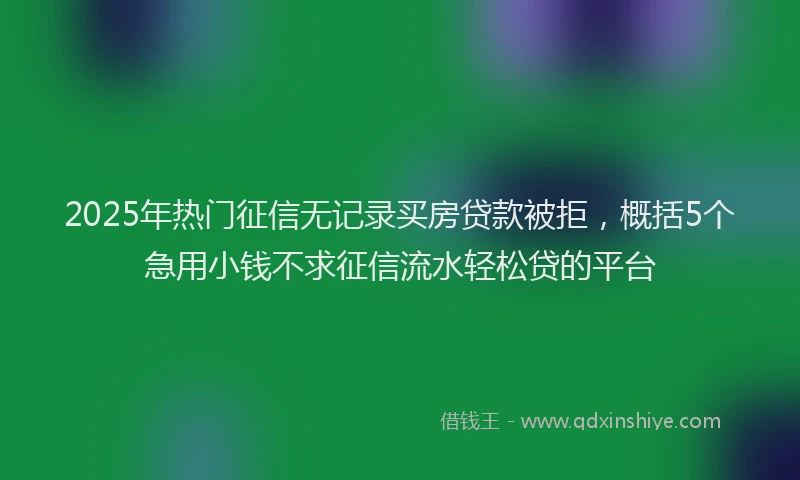 2025年热门征信无记录买房贷款被拒，概括5个急用小钱不求征信流水轻松贷的平台