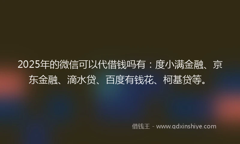 2025年的微信可以代借钱吗有：度小满金融、京东金融、滴水贷、百度有钱花、柯基贷等。