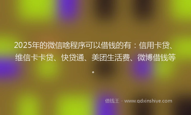 2025年的微信啥程序可以借钱的有：信用卡贷、维信卡卡贷、快贷通、美团生活费、微博借钱等。