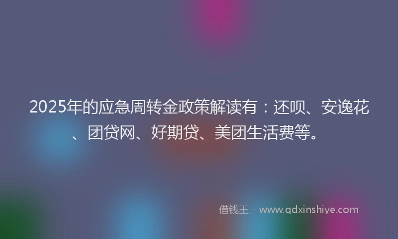 2025年的应急周转金政策解读有:还呗、安逸花、团贷网、好期贷、美团生活费等。