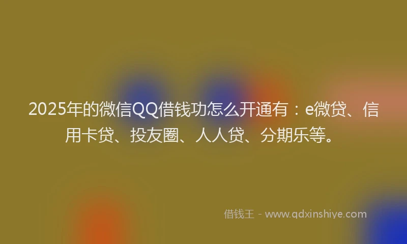 2025年的微信QQ借钱功怎么开通有：e微贷、信用卡贷、投友圈、人人贷、分期乐等。