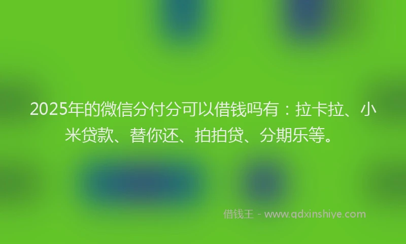 2025年的微信分付分可以借钱吗有：拉卡拉、小米贷款、替你还、拍拍贷、分期乐等。