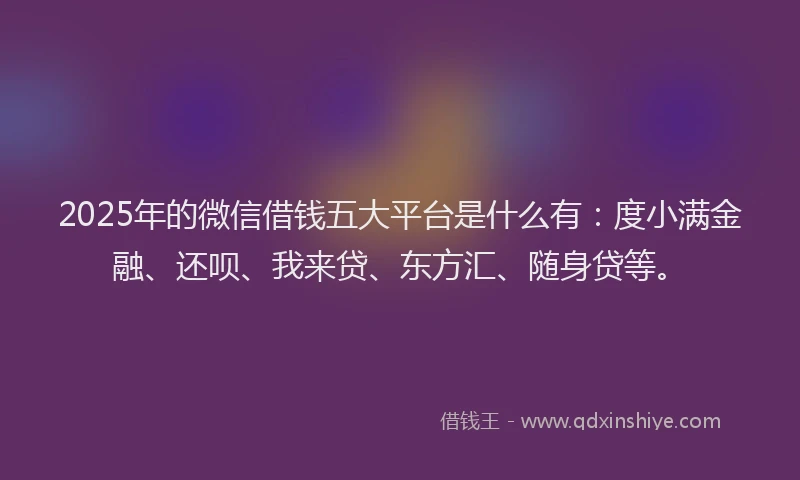2025年的微信借钱五大平台是什么有：度小满金融、还呗、我来贷、东方汇、随身贷等。