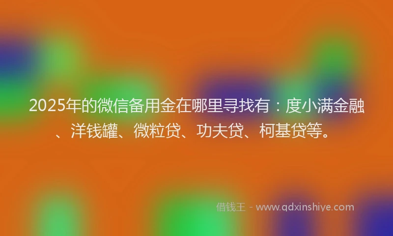 2025年的微信备用金在哪里寻找有：度小满金融、洋钱罐、微粒贷、功夫贷、柯基贷等。