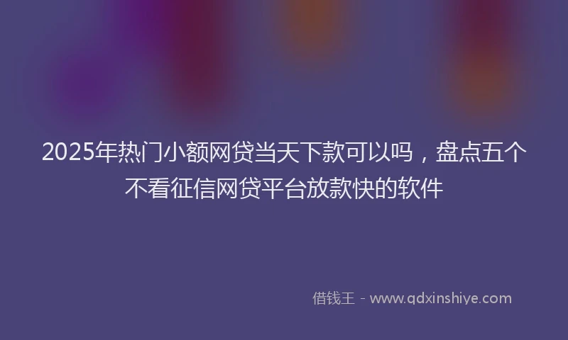 2025年热门小额网贷当天下款可以吗，盘点五个不看征信网贷平台放款快的软件