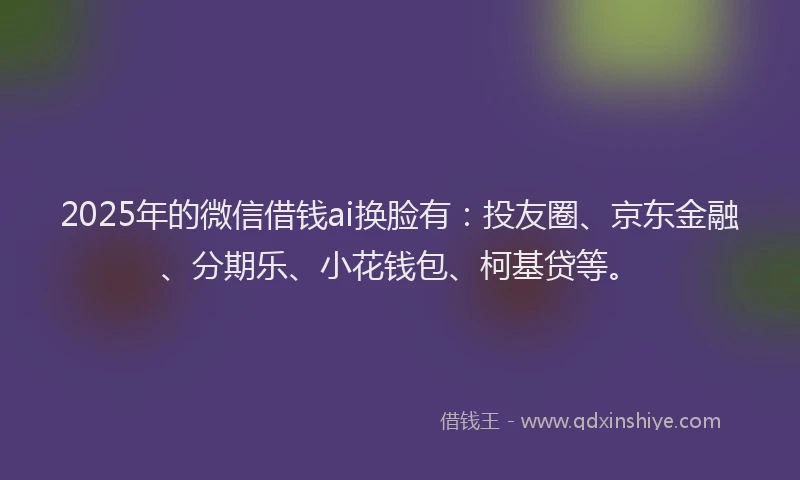 2025年的微信借钱ai换脸有：投友圈、京东金融、分期乐、小花钱包、柯基贷等。