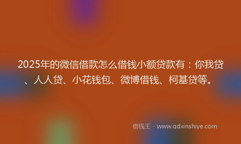 2025年的微信借款怎么借钱小额贷款有：你我贷、人人贷、小花钱包、微博借钱、柯基贷等。