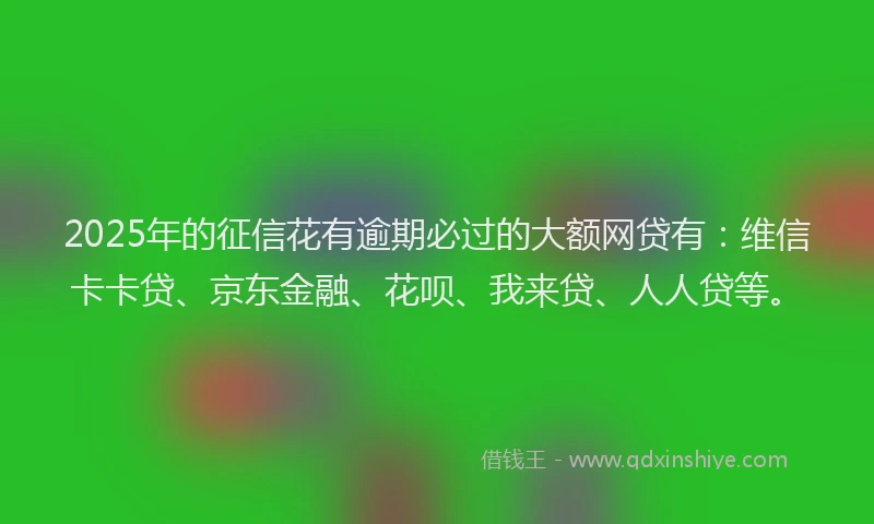 2025年的征信花有逾期必过的大额网贷有：维信卡卡贷、京东金融、花呗、我来贷、人人贷等。