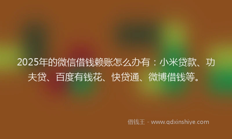 2025年的微信借钱赖账怎么办有：小米贷款、功夫贷、百度有钱花、快贷通、微博借钱等。