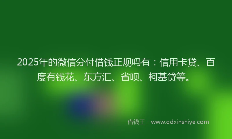 2025年的微信分付借钱正规吗有：信用卡贷、百度有钱花、东方汇、省呗、柯基贷等。