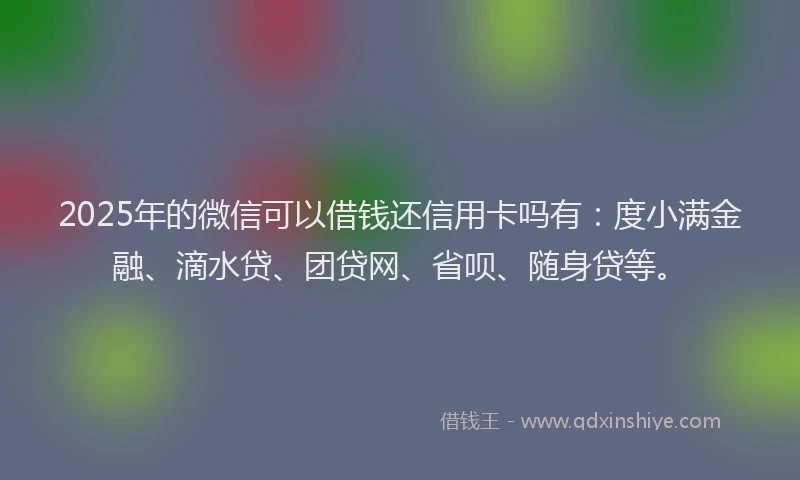 2025年的微信可以借钱还信用卡吗有：度小满金融、滴水贷、团贷网、省呗、随身贷等。