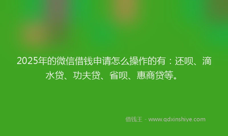 2025年的微信借钱申请怎么操作的有：还呗、滴水贷、功夫贷、省呗、惠商贷等。