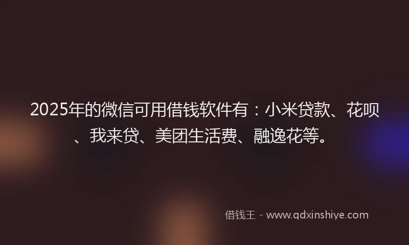 2025年的微信可用借钱软件有：小米贷款、花呗、我来贷、美团生活费、融逸花等。