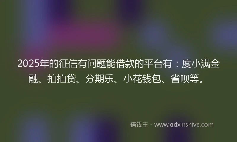 2025年的征信有问题能借款的平台有：度小满金融、拍拍贷、分期乐、小花钱包、省呗等。