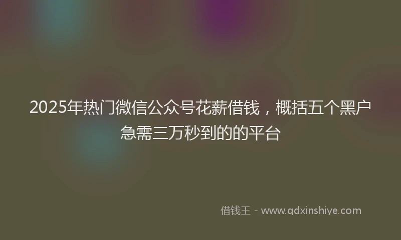 2025年热门微信公众号花薪借钱，概括五个黑户急需三万秒到的的平台