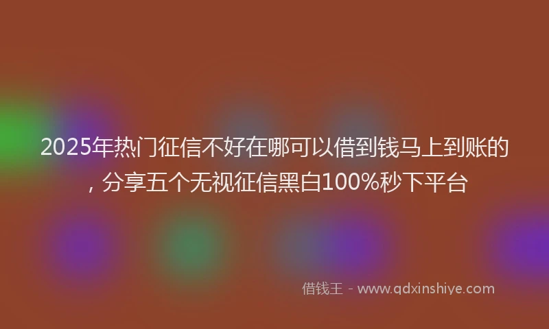 2025年热门征信不好在哪可以借到钱马上到账的，分享五个无视征信黑白100%秒下平台