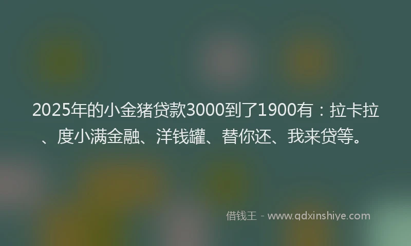2025年的小金猪贷款3000到了1900有：拉卡拉、度小满金融、洋钱罐、替你还、我来贷等。