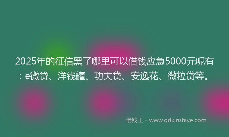2025年的征信黑了哪里可以借钱应急5000元呢有：e微贷、洋钱罐、功夫贷、安逸花、微粒贷等。