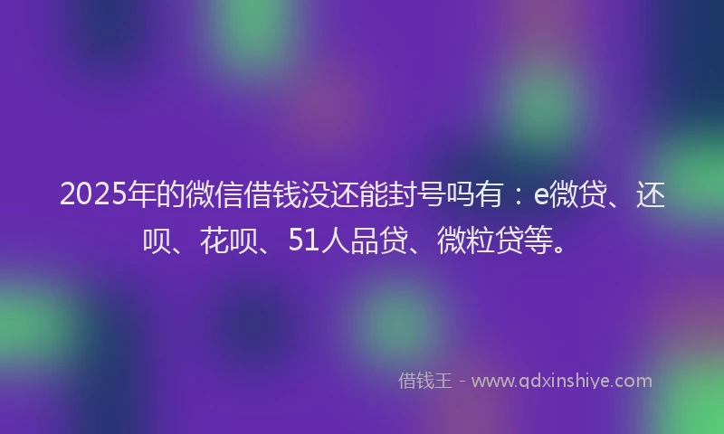 2025年的微信借钱没还能封号吗有：e微贷、还呗、花呗、51人品贷、微粒贷等。
