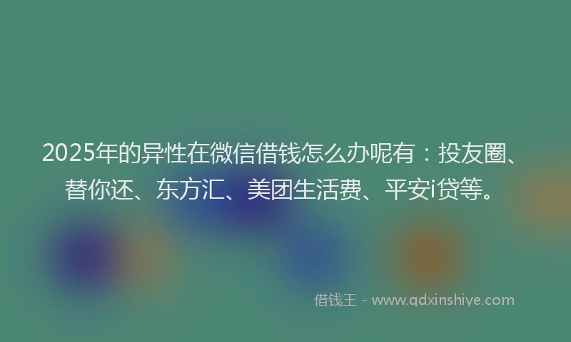 2025年的异性在微信借钱怎么办呢有：投友圈、替你还、东方汇、美团生活费、平安i贷等。