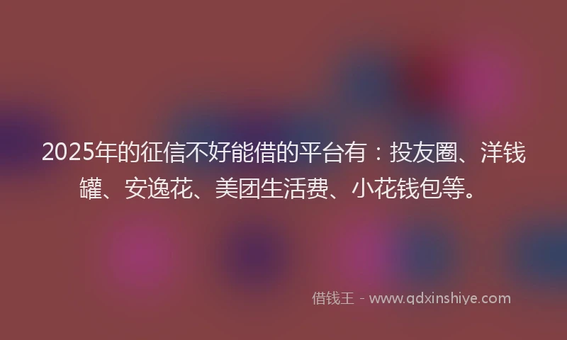 2025年的征信不好能借的平台有：投友圈、洋钱罐、安逸花、美团生活费、小花钱包等。