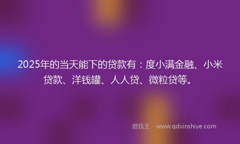 2025年的当天能下的贷款有：度小满金融、小米贷款、洋钱罐、人人贷、微粒贷等。