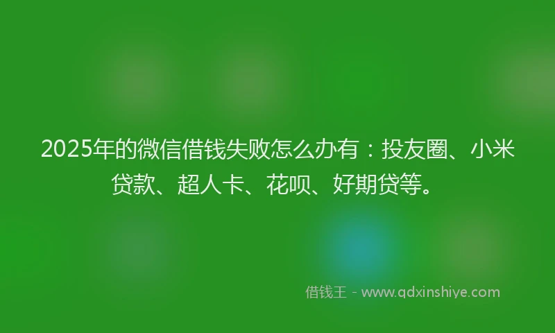 2025年的微信借钱失败怎么办有：投友圈、小米贷款、超人卡、花呗、好期贷等。