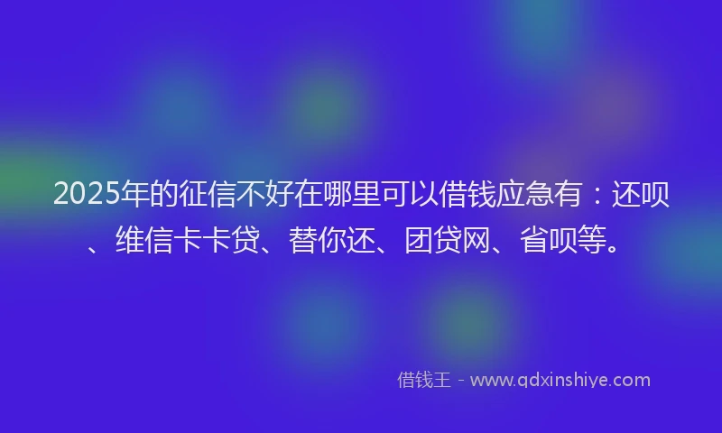 2025年的征信不好在哪里可以借钱应急有：还呗、维信卡卡贷、替你还、团贷网、省呗等。