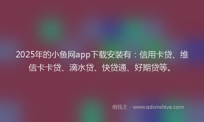 2025年的小鱼网app下载安装有：信用卡贷、维信卡卡贷、滴水贷、快贷通、好期贷等。