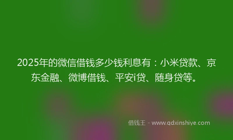 2025年的微信借钱多少钱利息有：小米贷款、京东金融、微博借钱、平安i贷、随身贷等。