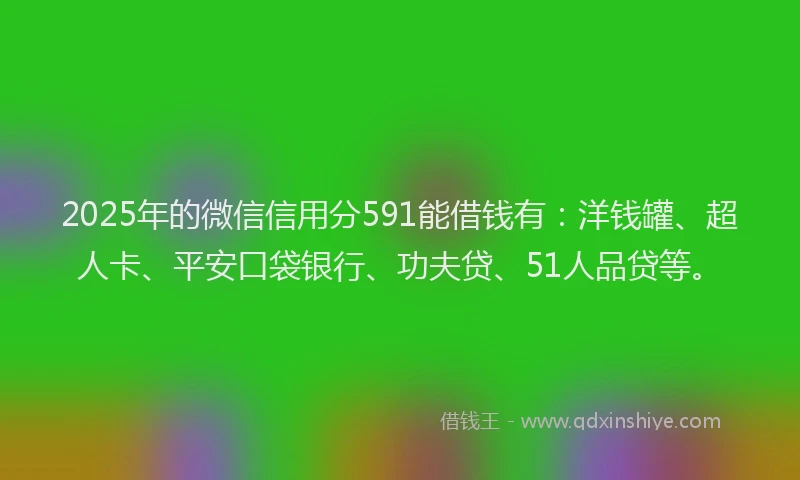 2025年的微信信用分591能借钱有：洋钱罐、超人卡、平安口袋银行、功夫贷、51人品贷等。