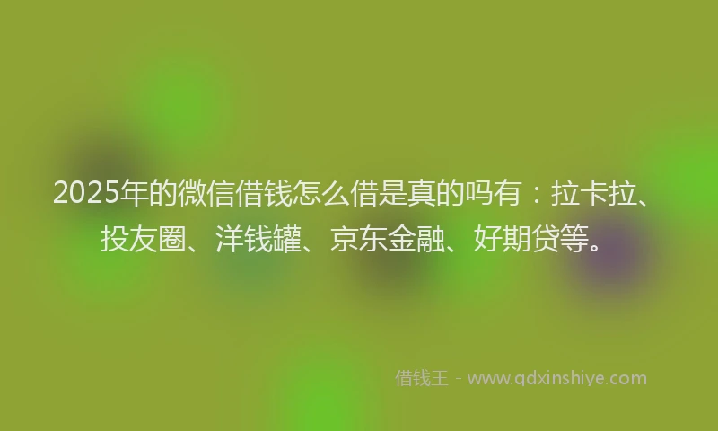 2025年的微信借钱怎么借是真的吗有：拉卡拉、投友圈、洋钱罐、京东金融、好期贷等。