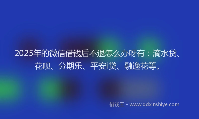 2025年的微信借钱后不退怎么办呀有：滴水贷、花呗、分期乐、平安i贷、融逸花等。